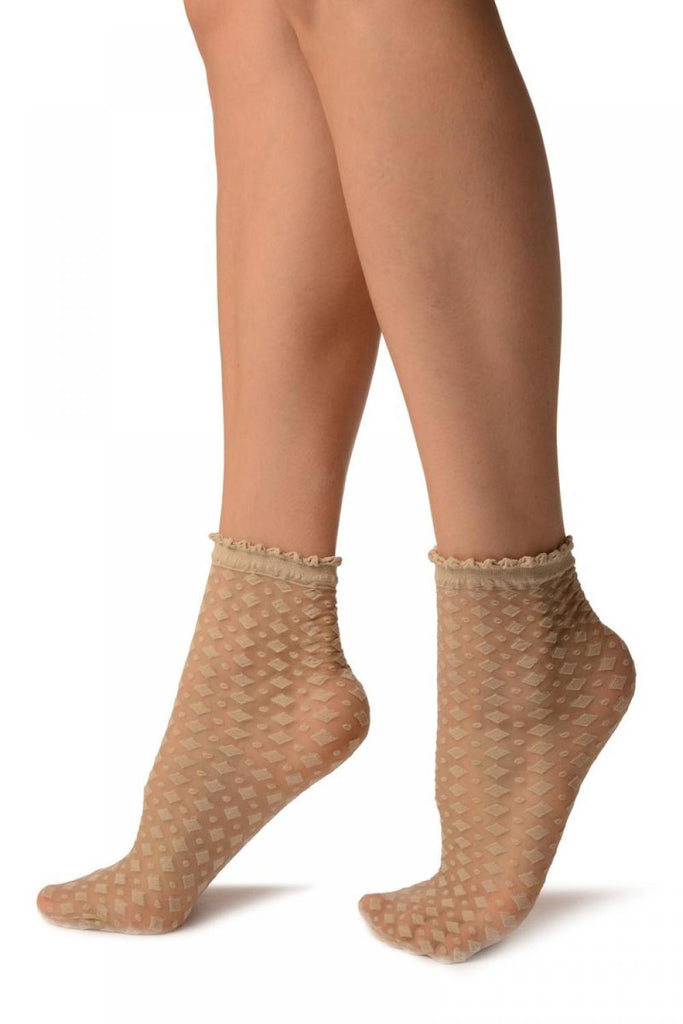 Liss Kiss Nude Rhomb & Dots Ankle High Socks With Comfort Top - Socks
