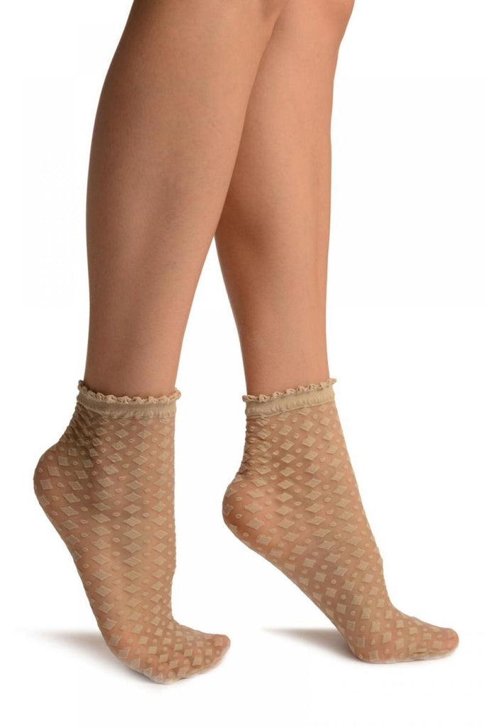 liss kiss Nude Rhomb & Dots Ankle High Socks With Comfort Top - Socks