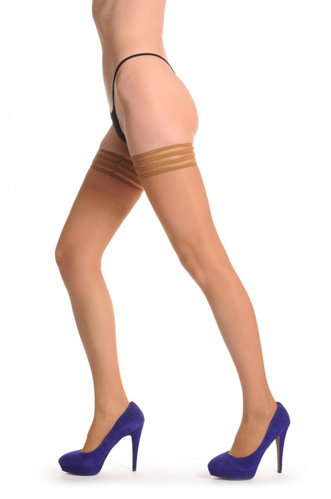 Liss Kiss Nude Transparent With Striped Silicon Garter - Hold Ups