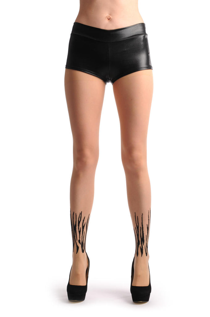 liss kiss Nude With Black Fire Flame Around Ankle - Tights