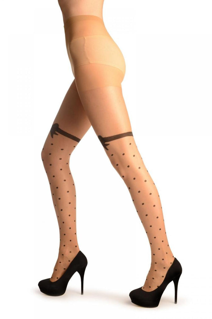 Liss Kiss Nude With Black Woven Polka Dots & Bow - Tights