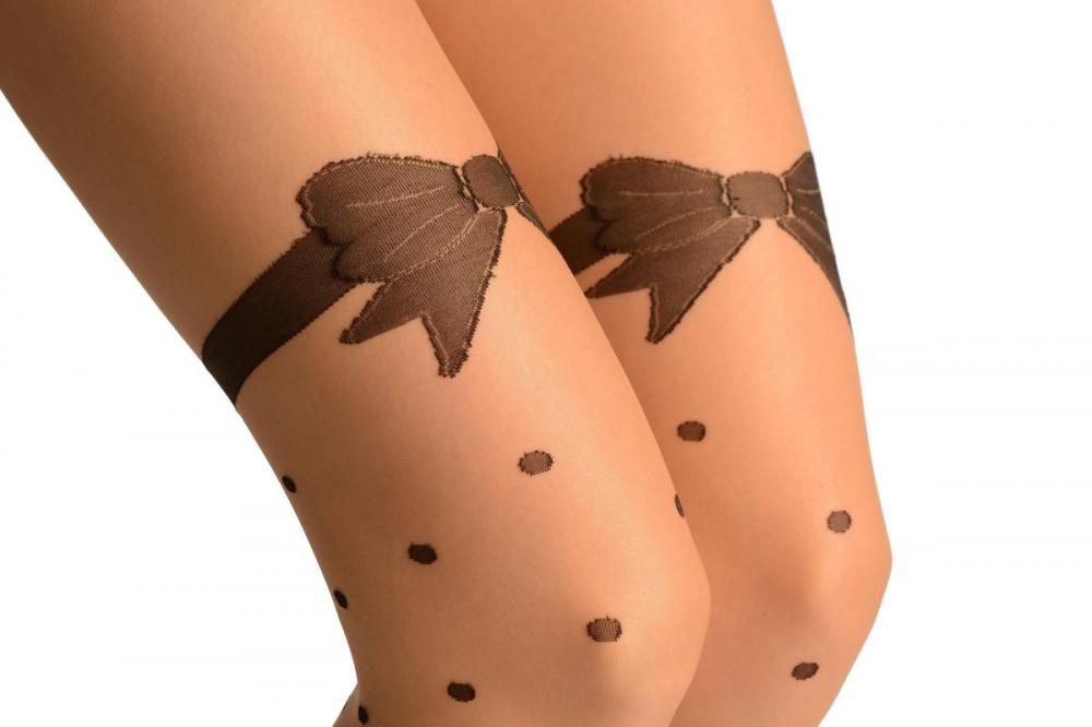 Liss Kiss Nude With Black Woven Polka Dots & Bow - Tights