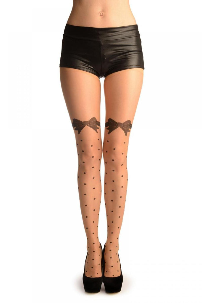 liss kiss Nude With Black Woven Polka Dots & Bow - Tights