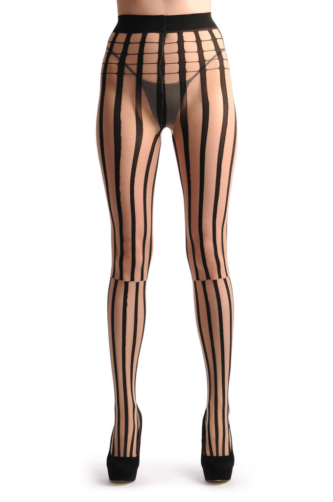 Liss Kiss Nude With Checkered Top And Opaque Stripes Turned Below The Knee - Tights