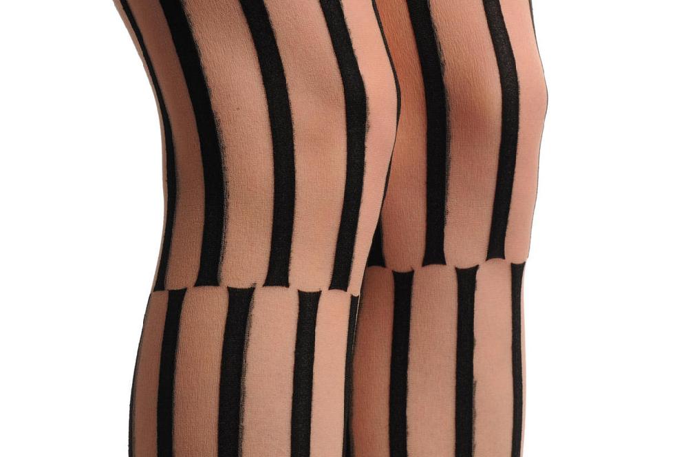 Liss Kiss Nude With Checkered Top And Opaque Stripes Turned Below The Knee - Tights