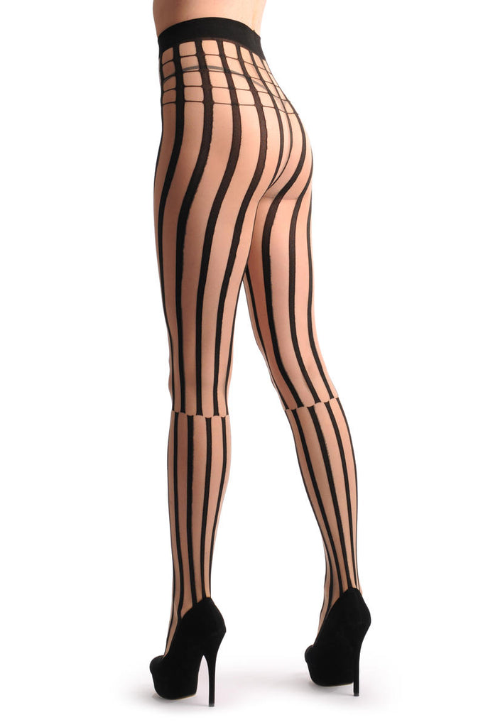 liss kiss Nude With Checkered Top and Opaque Stripes Turned Below The Knee - Tights