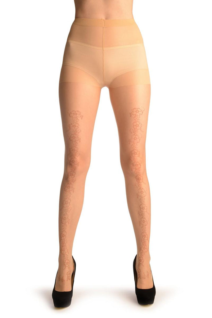 Liss Kiss Nude With Faux Henna Flowers Front Seam - Tights