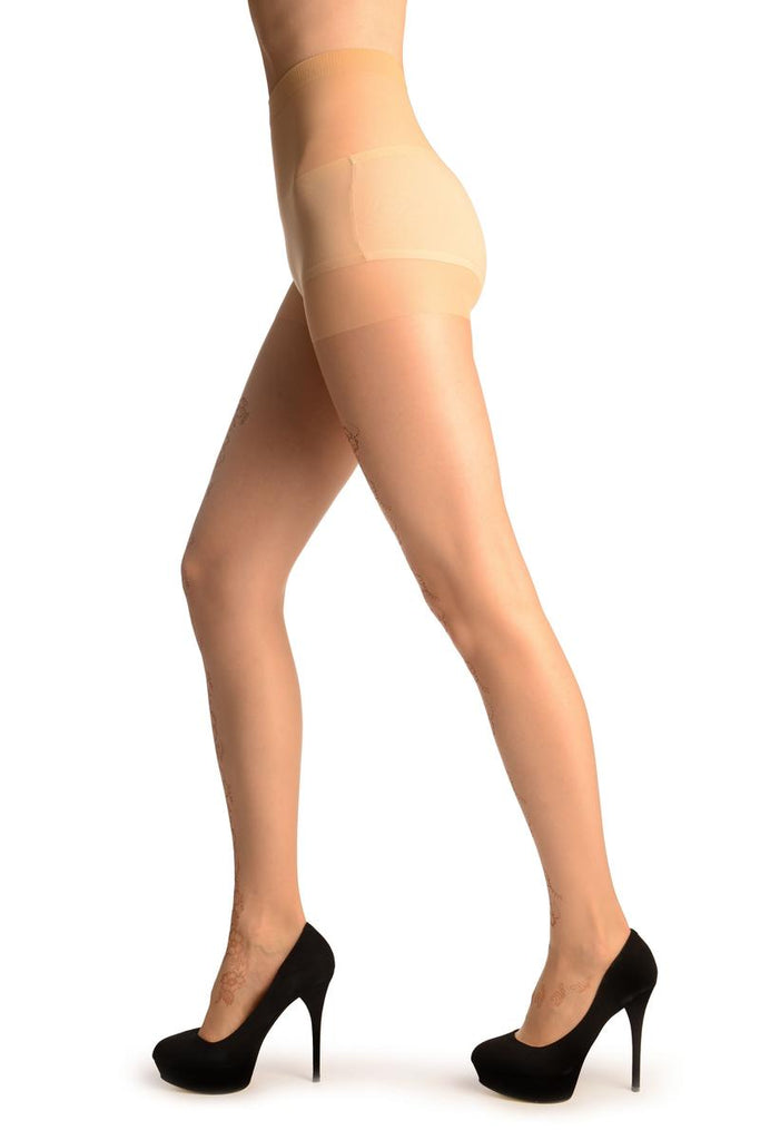 Liss Kiss Nude With Faux Henna Flowers Front Seam - Tights
