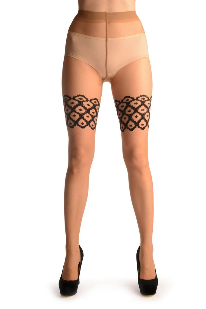 Liss Kiss Nude With Faux Mesh Stockings & Lace Top - Tights