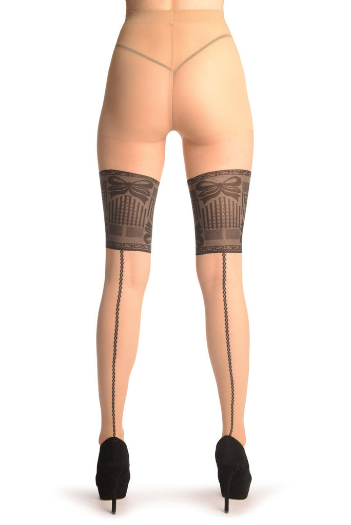 Liss Kiss Nude With Faux Seamed Stockings With The Bow - Tights