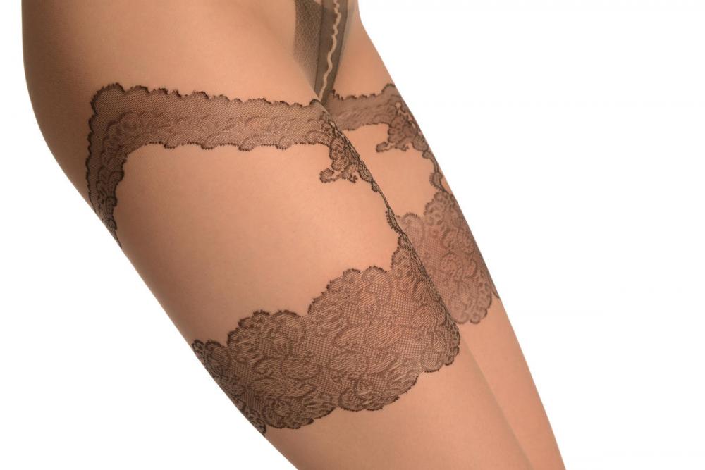 Liss Kiss Nude With Floral Faux Suspender Garter - Tights