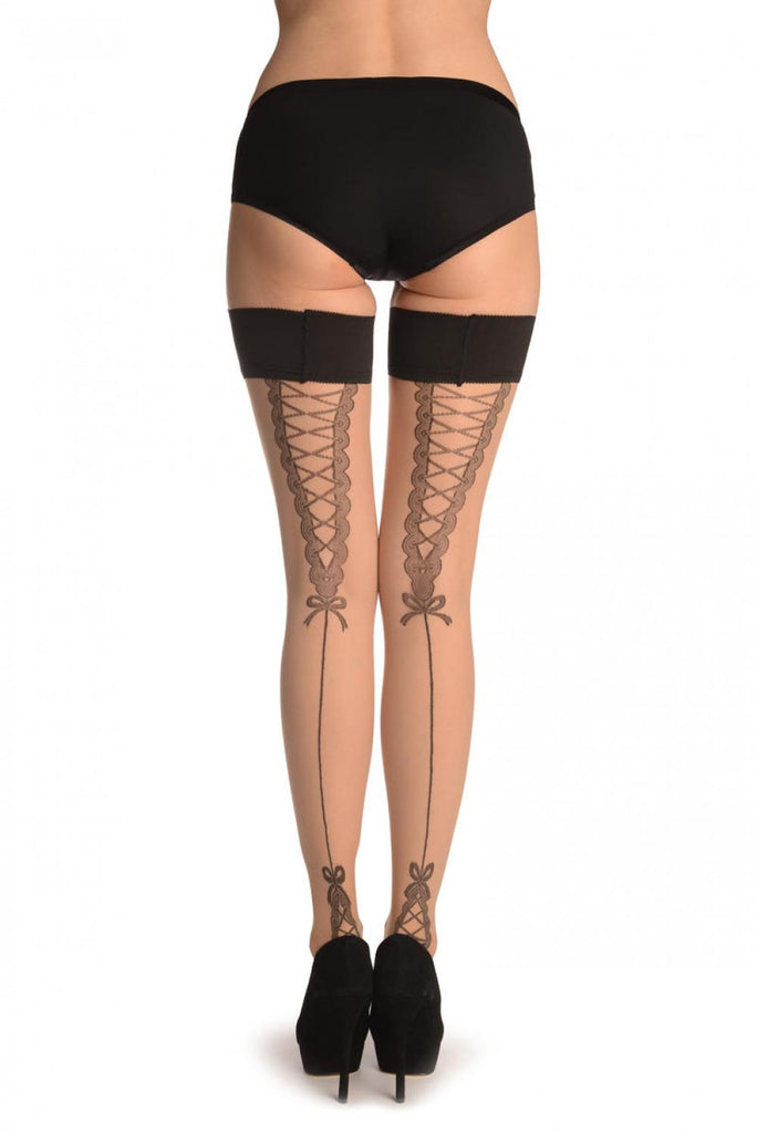 Liss Kiss Nude With French Corset Back Seam - Hold Ups