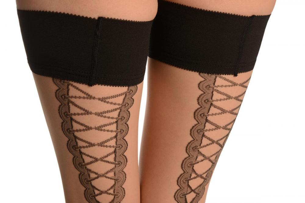 Liss Kiss Nude With French Corset Back Seam - Hold Ups