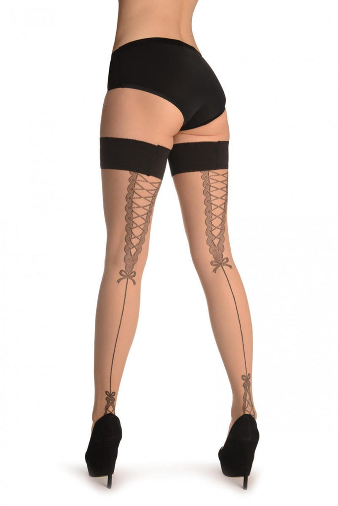 liss kiss Nude With French Corset Back Seam - Hold Ups