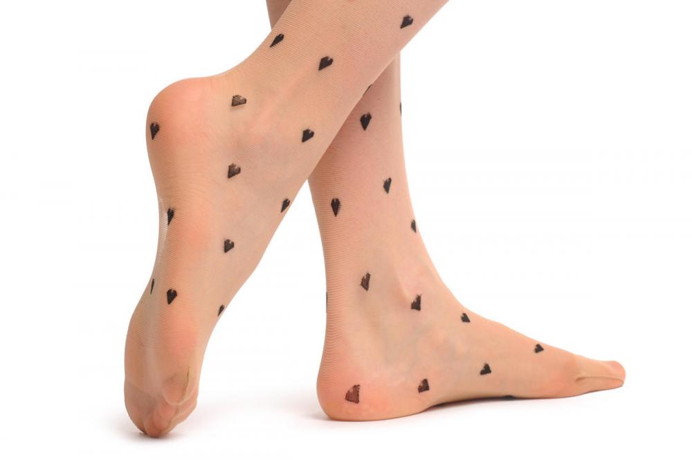 Liss Kiss Nude With Small Black Hearts & Black Garter With Bows - Tights
