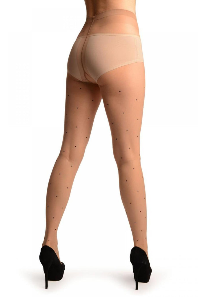 Liss Kiss Nude With Small Black Woven Polka Dot Tights - Tights