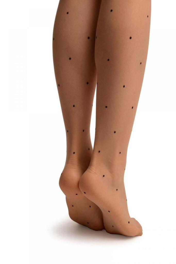 Liss Kiss Nude With Small Black Woven Polka Dot Tights - Tights