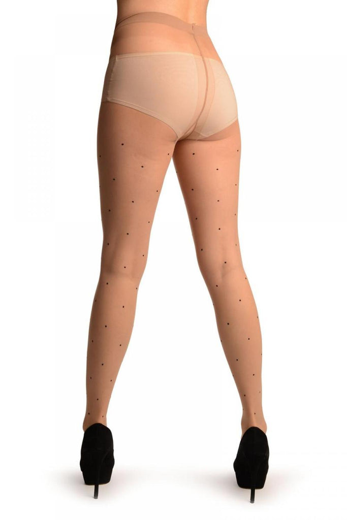 Liss Kiss Nude With Small Black Woven Polka Dot Tights - Tights