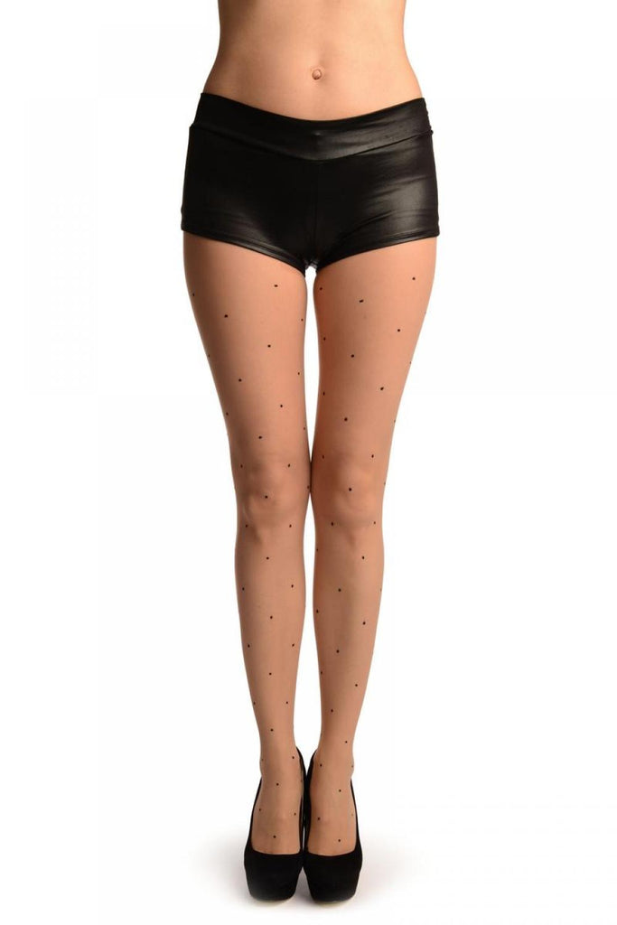 liss kiss Nude With Small Black Woven Polka Dot Tights - Tights