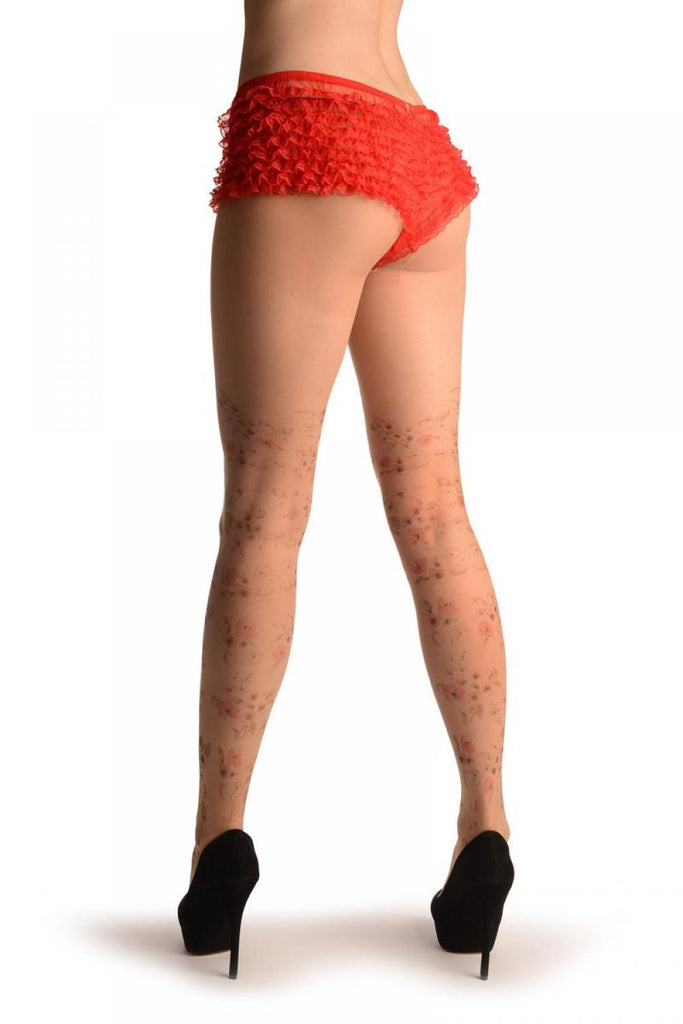 Liss Kiss Nude With Small Printed Poppy Flowers - Tights