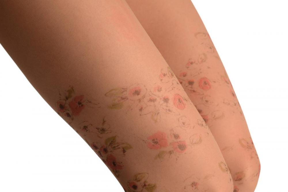 Liss Kiss Nude With Small Printed Poppy Flowers - Tights