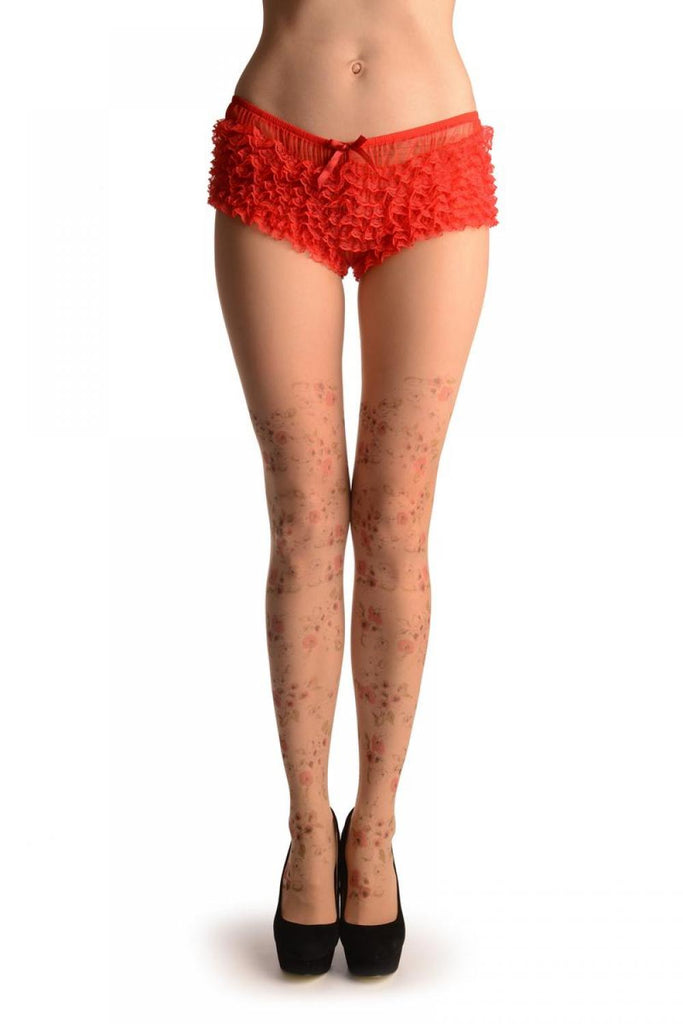 liss kiss Nude With Small Printed Poppy Flowers - Tights