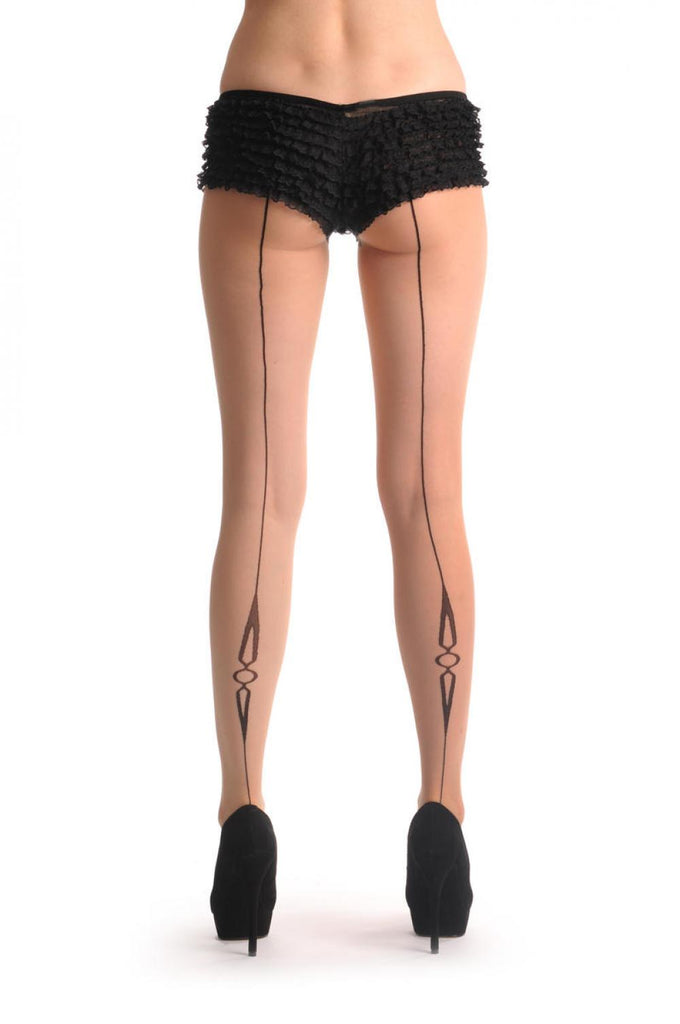 Liss Kiss Nude With Two Diamonds & Circle Black Back Seam 20 Den - Tights