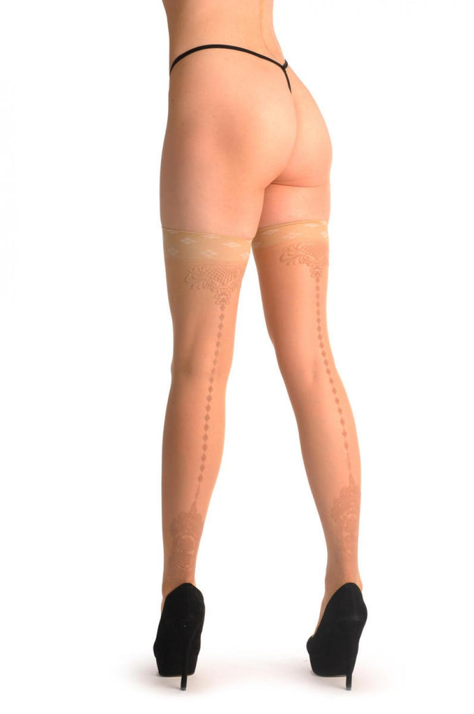 Liss Kiss Nude With Velvet Vintage Elements & Geometrical Seam - Stockings