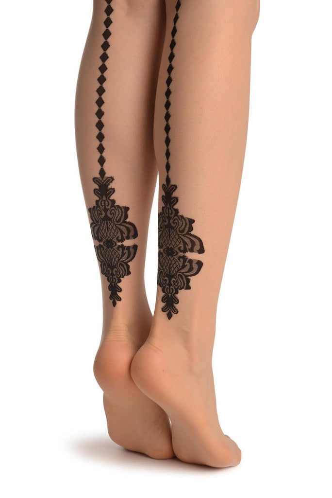 Liss Kiss Nude With Vintage Elements & Geometrical Seam - Tights