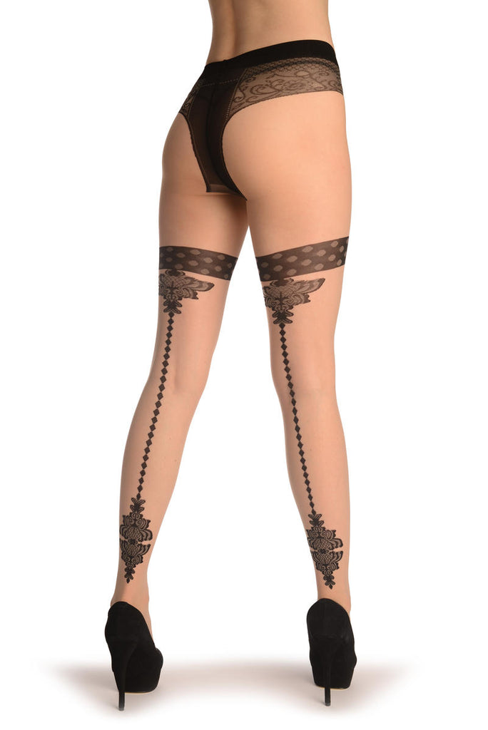 Liss Kiss Nude With Vintage Elements & Geometrical Seam - Tights