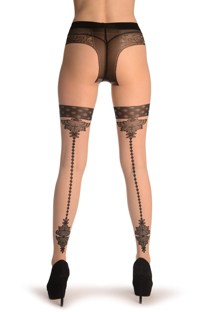 liss kiss Nude With Vintage Elements & Geometrical Seam - Tights