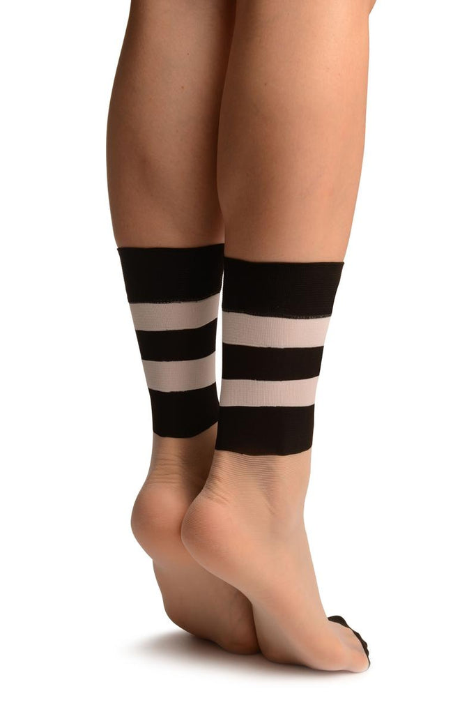Liss Kiss Nude With Wide Comfort Striped Top Ankle High Socks - Socks