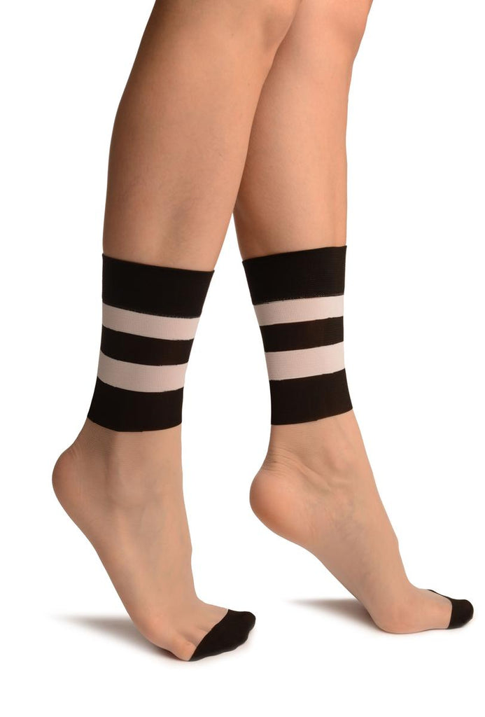 liss kiss Nude With Wide Comfort Striped Top Ankle High Socks - Socks