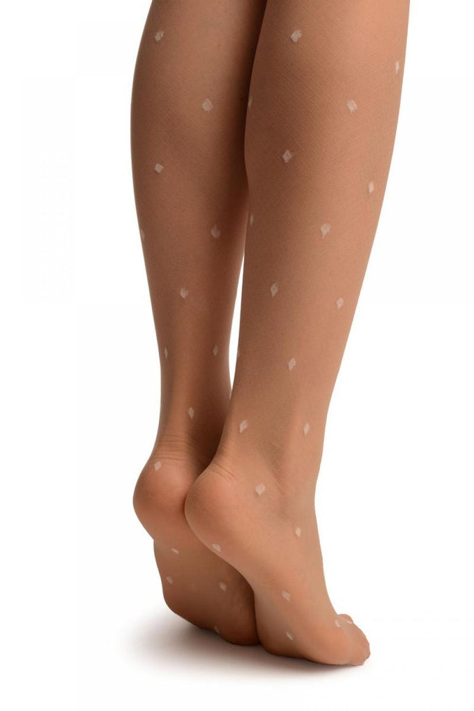 Liss Kiss Nude With Woven Mesh & White Diamonds Tights - Tights