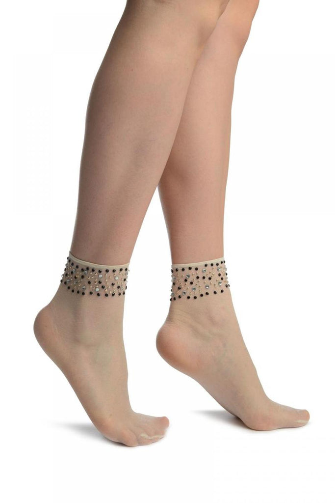 liss kiss Off-White With Crystals Ankle High Socks - Socks