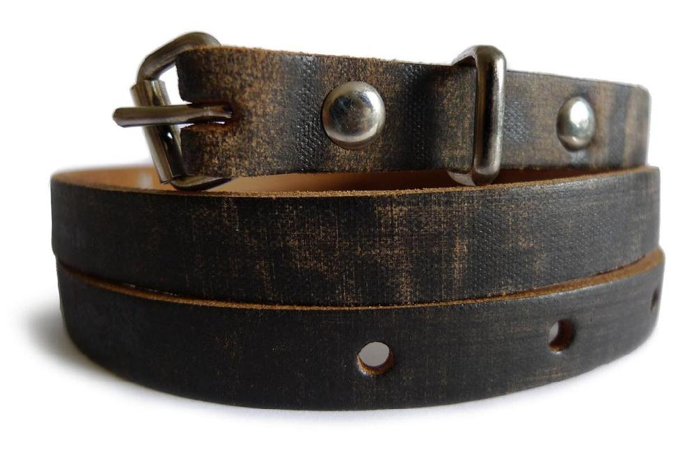 Liss Kiss Old Wood Effect Real Leather Rustic Look Women Belt - Belt