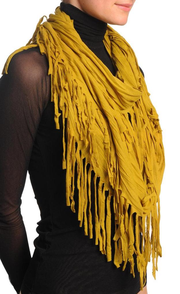 Liss Kiss Olive Green With Tassels Snood Scarf - Snood