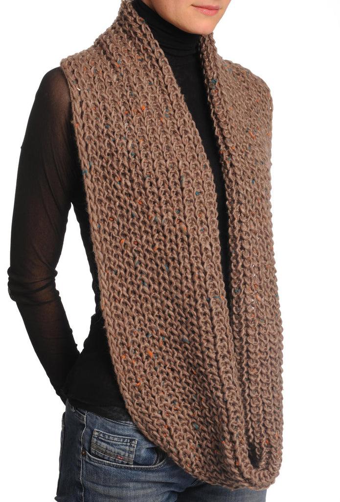 Liss Kiss One Or Two Loops Knitted Brown Melange Snood - Snood