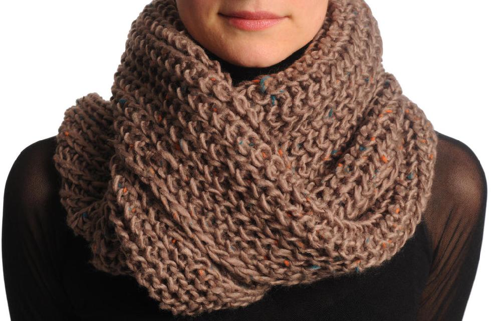 Liss Kiss One Or Two Loops Knitted Brown Melange Snood - Snood