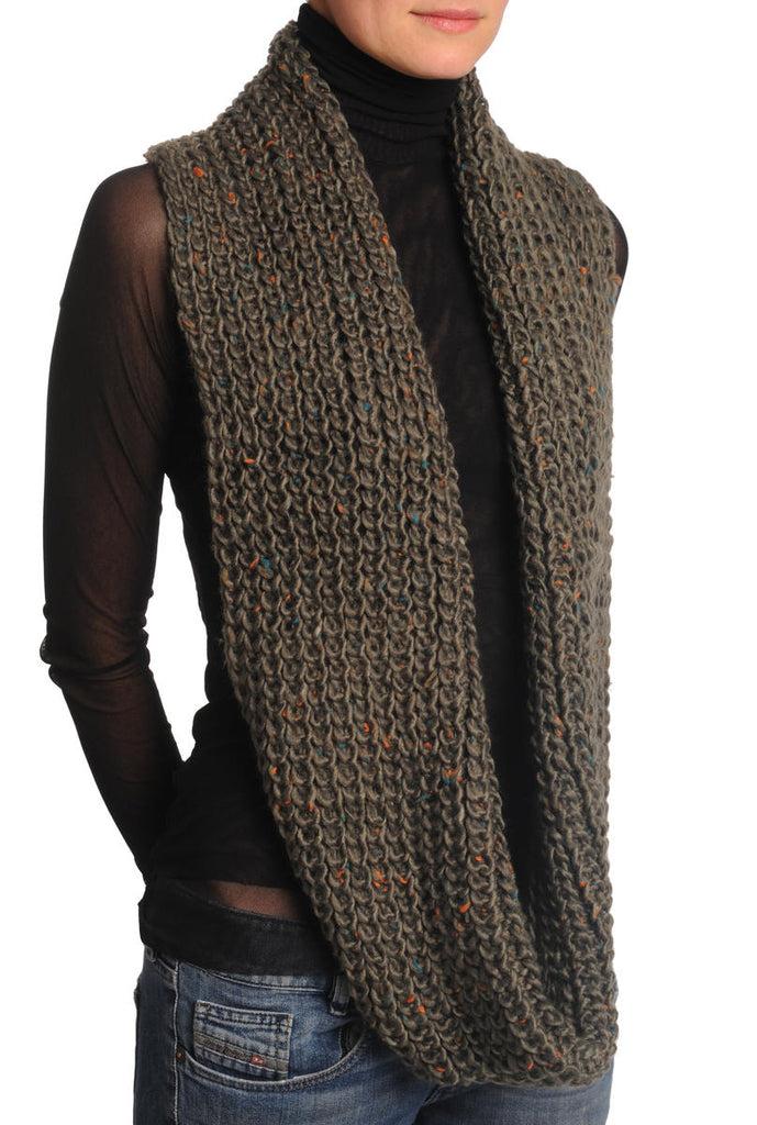 Liss Kiss One Or Two Loops Knitted Dark Green Melange Snood - Snood