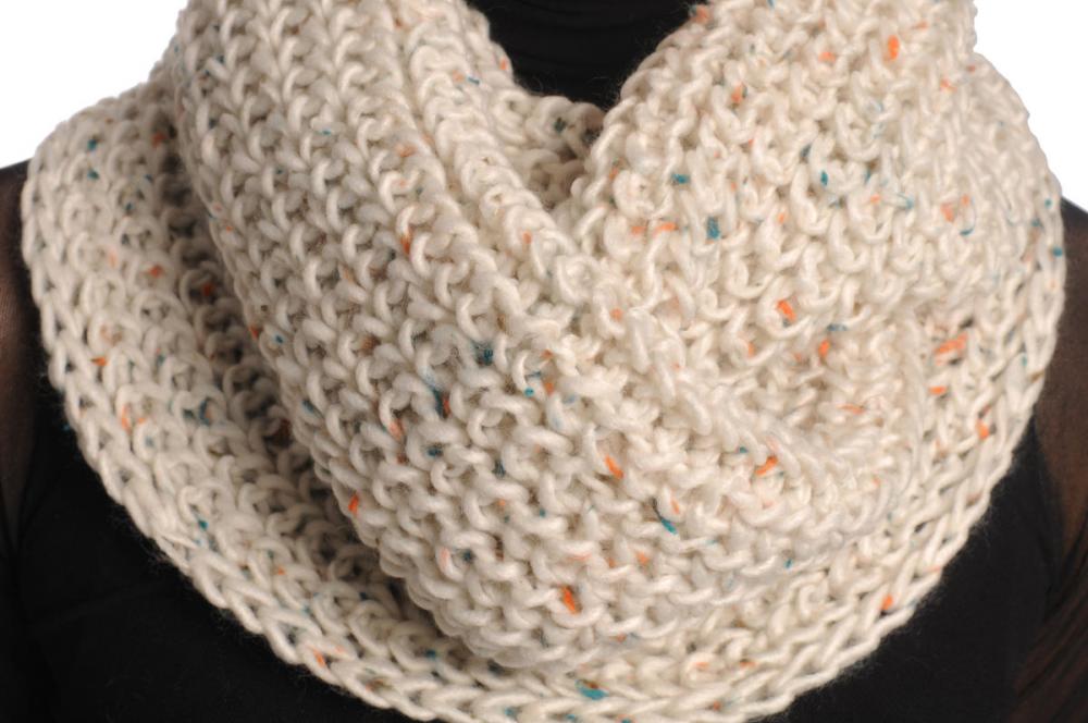 Liss Kiss One Or Two Loops Knitted Sand White Melange Snood - Snood