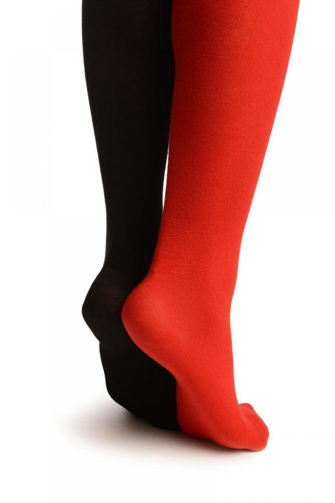 Liss Kiss One Red & One Black With Reversed Tiles & Stripes Over The Knee Socks - Over The Knee Socks