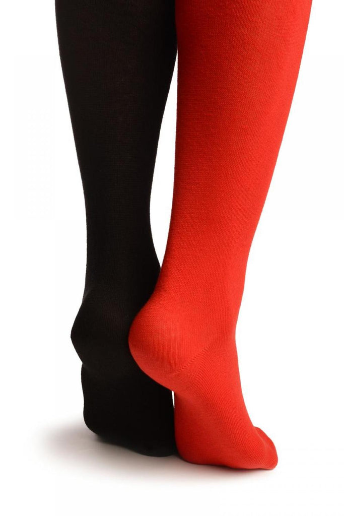 Liss Kiss One Red & One Black With Reversed Tiles & Tops Over The Knee Socks - Over The Knee Socks