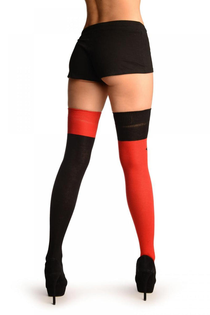 Liss Kiss One Red & One Black With Reversed Tiles & Tops Over The Knee Socks - Over The Knee Socks