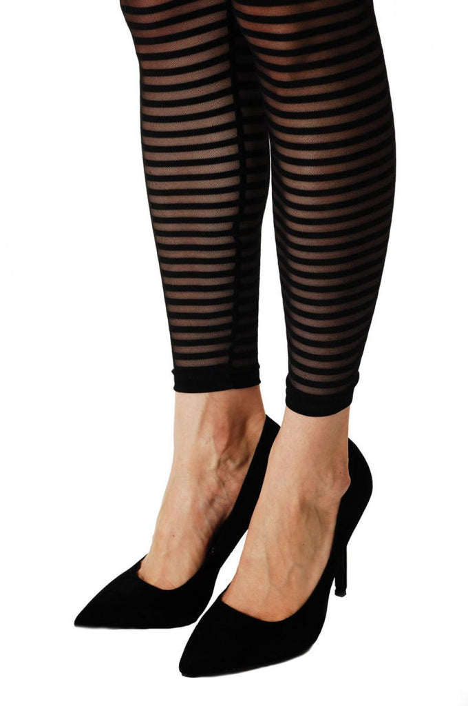 Liss Kiss Opaque And Transparent Horisontal Strips - Leggings