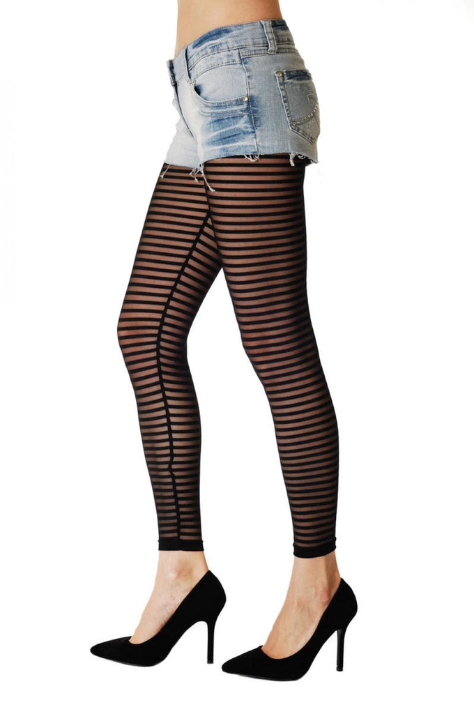 Liss Kiss Opaque And Transparent Horisontal Strips - Leggings