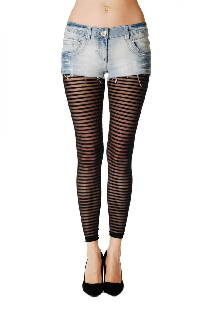 liss kiss Opaque And Transparent Horisontal Strips - Leggings