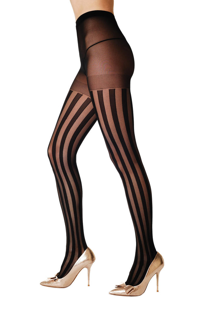 liss kiss Opaque And Transparent Vertical Strips - Tights