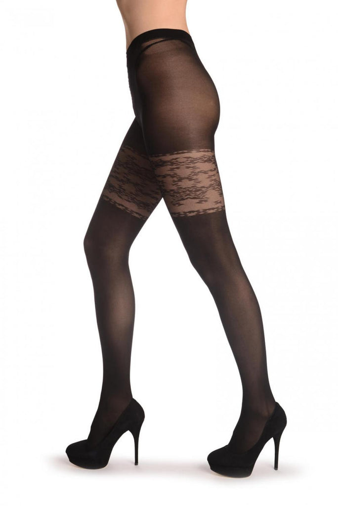 Liss Kiss Opaque Black With Floral Mesh Top 30 Den - Tights