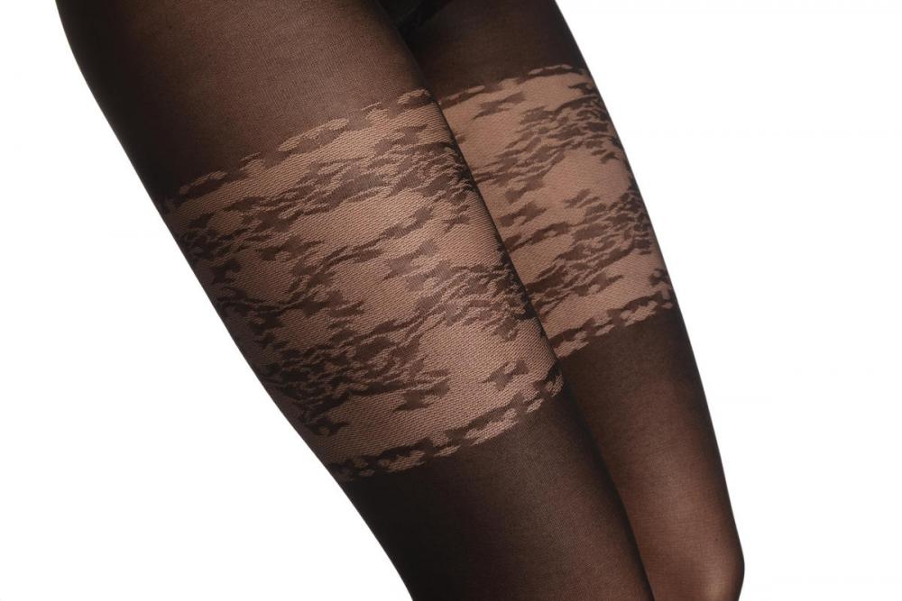 Liss Kiss Opaque Black With Floral Mesh Top 30 Den - Tights